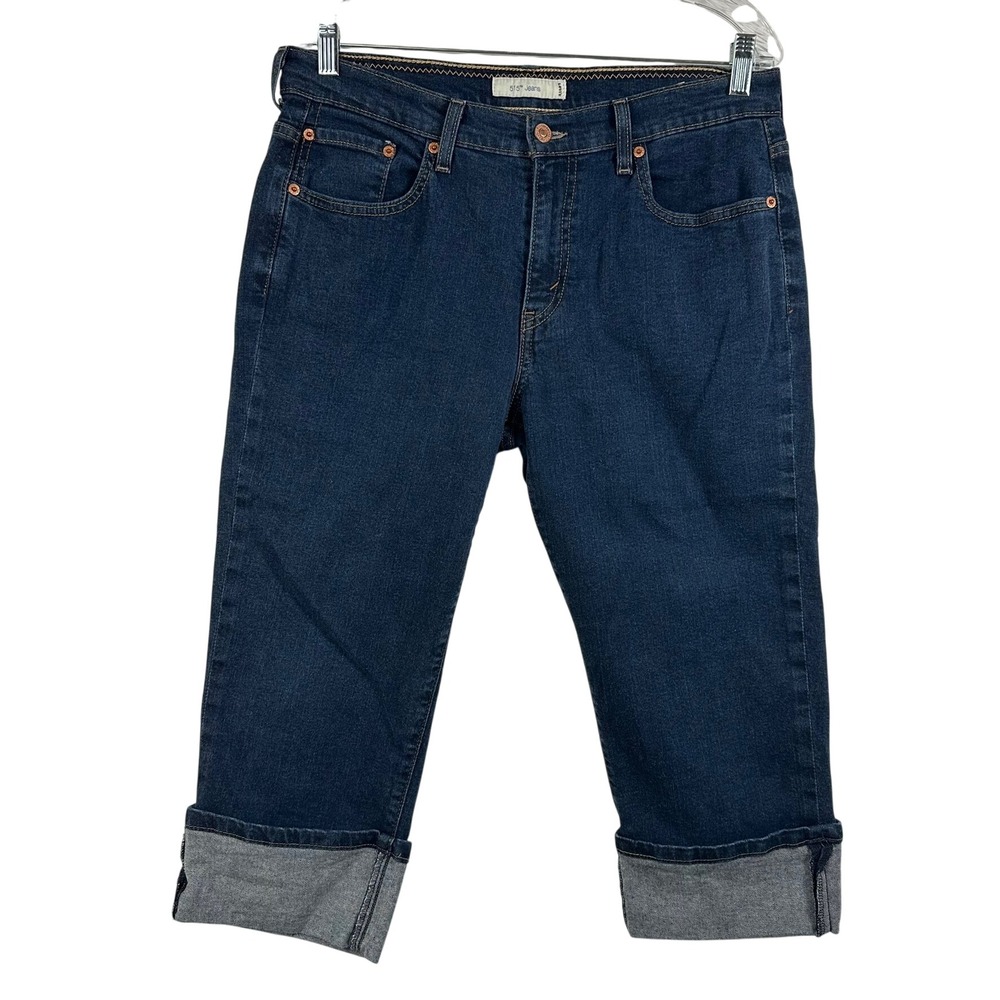Levis 515 Dark Wash Denim Cuffed Capri Jeans Womens Size 12 Stretch Mid Rise